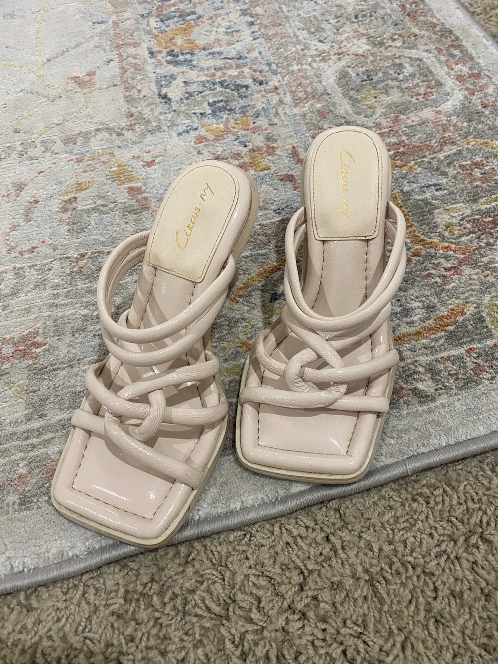Circus by Sam Edelman Patent Nude Strappy Square-Toe Heels